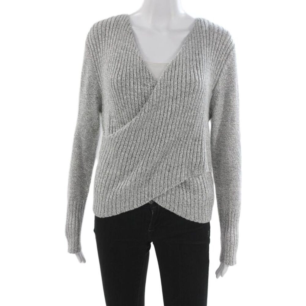 C/MEO Collective Unisex Gray Striped V-Neck Cashmere Pullover Long Sleeve Size L